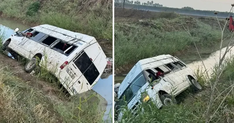 Adana da sulama kanalına devrilen minibüsteki 18 kişi yaralandı Adana Haberleri