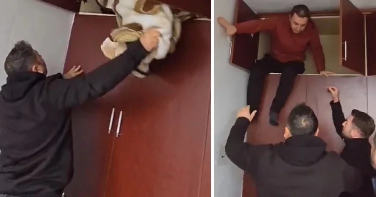 Polis baskınında ilginç anlar: Gel bakalım buraya, atla aşağı