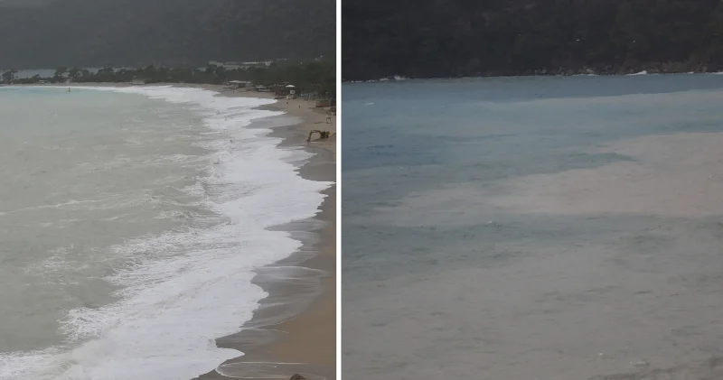 Fethiye de sağanak sonrası Ölüdeniz in rengi değişti Muğla Haberleri