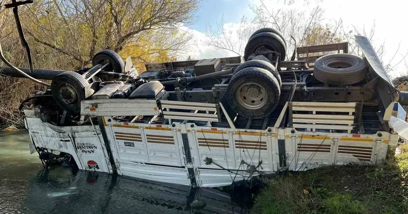 Osmaniye’de turp yüklü kamyon dereye devrildi