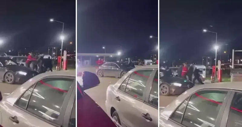 Benzinlikteki tekmeli yumruklu kavga kamerada