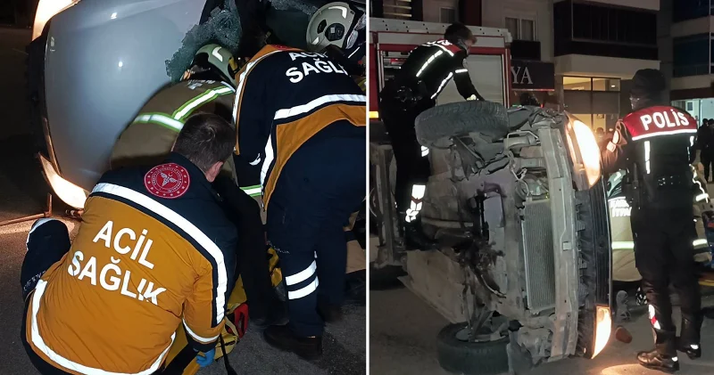 Park halindeki otomobile çarptı: Takla atan araçta mahsur kaldı Karaman Haberleri