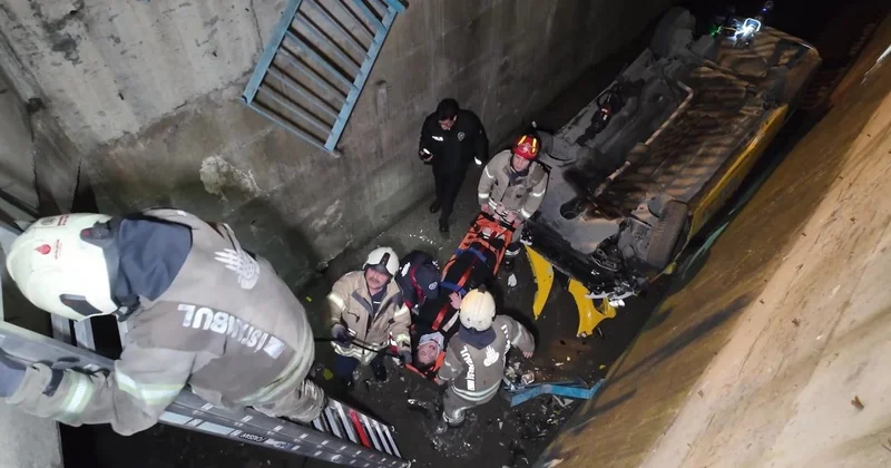 Kartal da alkollü sürücünün kullandığı taksi dere yatağına devrildi