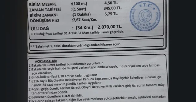 Bursa da taksi ücretlerine zam: Yeni tarife belli oldu Bursa Haberleri