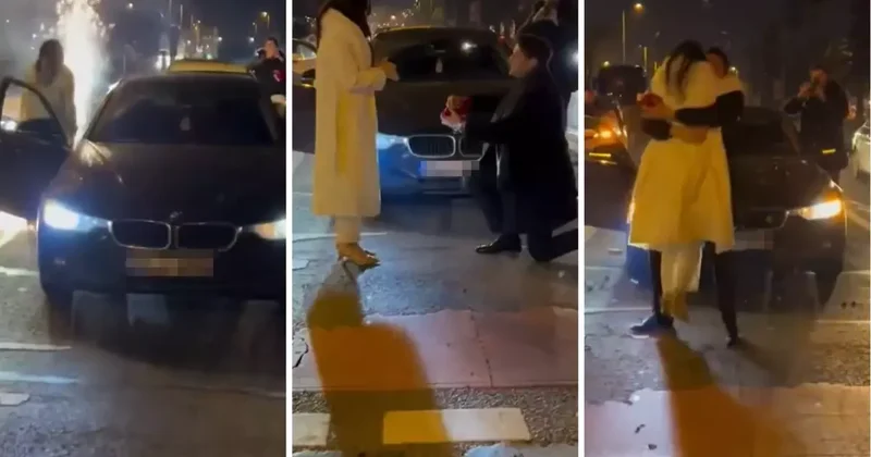 İstanbul da trafiği alt üst eden evlilik teklifi tepki çekti