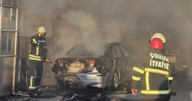 Otomobil tamir sırasında yandı; 3 işçi yaralı Çorum Haberleri
