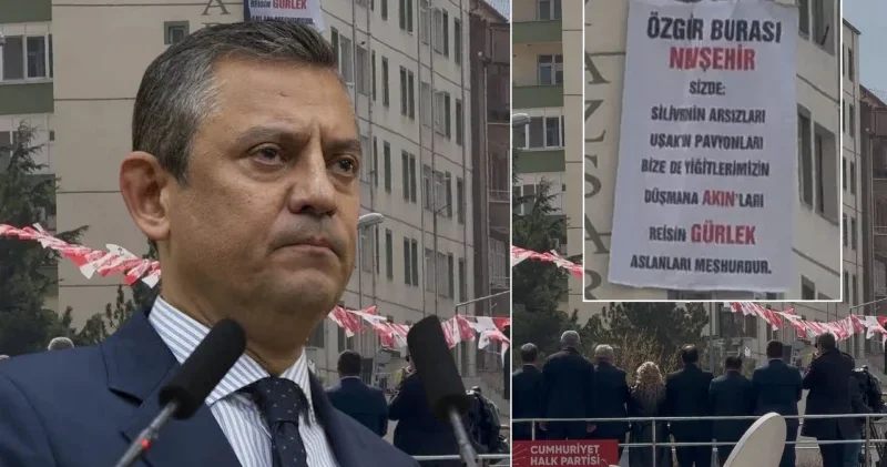 Özgür Özel’e Nevşehir’de soğuk duş: Karşı binaya asılan pankart tansiyonu yükseltti Politika Haberleri