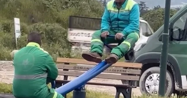 Temizlik görevlilerinin molada tahterevalli eğlencesi Bursa Haberleri