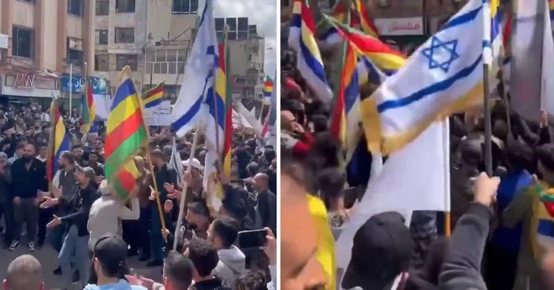 Suriye nin güneyinde bir grup Dürzi, ülkeden ayrılma talebiyle İsrail bayraklı gösteri düzenledi