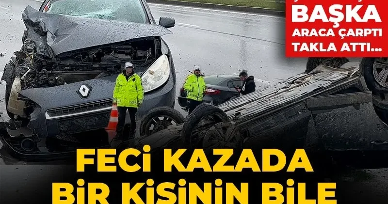 Feci kazada bir kişi bile ölmedi! Karşı şeride uçtu başka araca çarptı takla attı...