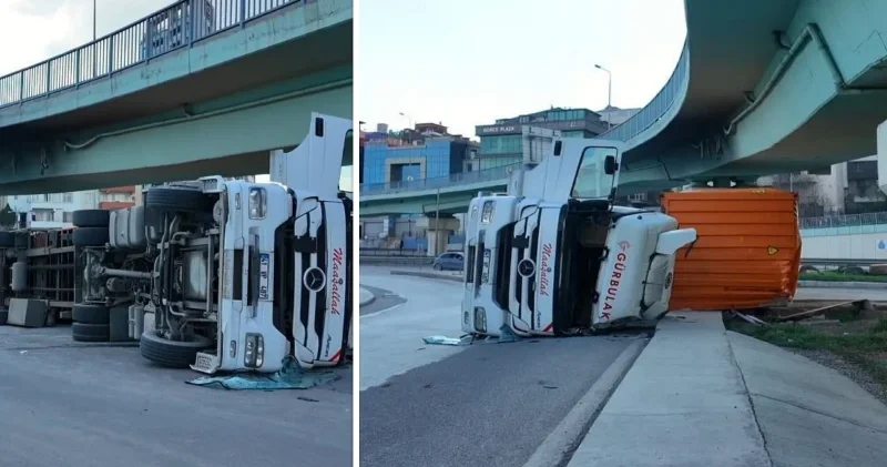 Beylikdüzü’nde virajı alamayan TIR devrildi İstanbul Haberleri