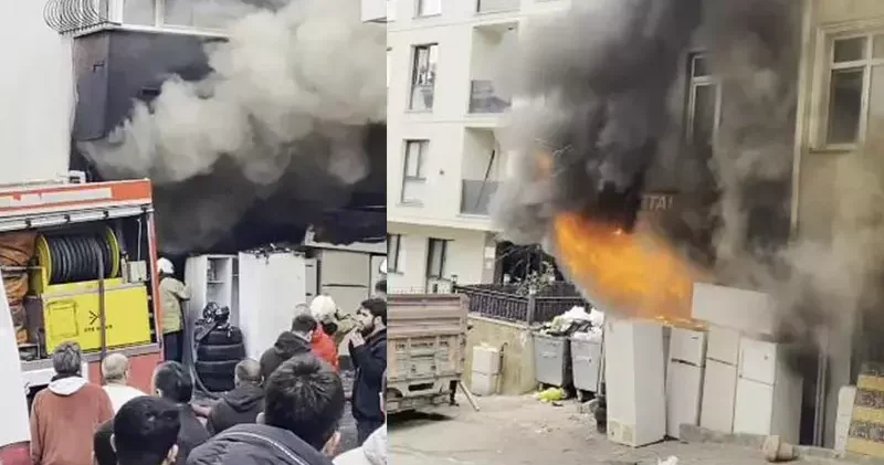 Gaziosmanpaşa’da hurdacıda çıkan yangında mahsur kalanlar duvarı delip dışarı çıktı