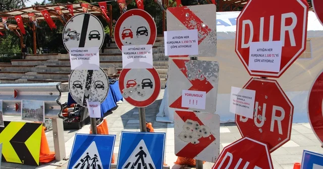 Magandaların hedef tahtası trafik levhaları sergilendi: Yenilenme bedeli 5 bin TL yi buluyor Amasya Haberleri