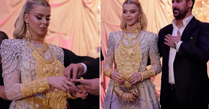 Vanlı iş adamı ile fenomen evlendi! Gelin takılar yüzünden hareket edemedi