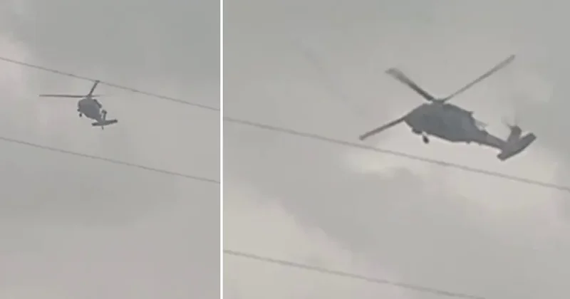 Askeri helikopter dolu ve yağmura yakalandı