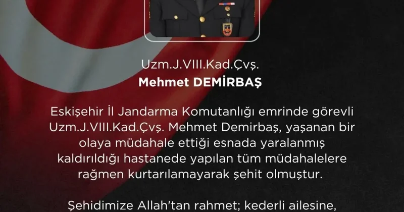 SON DAKİKA: Eskişehir de acı olay: Yaralanan uzman çavuş şehit oldu