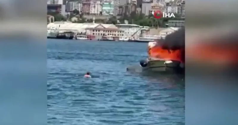 İstanbul da korku dolu anlar! Yanan tekneden atalyarak kurtuldular