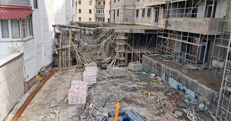 Erzurum korkutan anlar: İnşaatın tablası beton dökümünde çöktü
