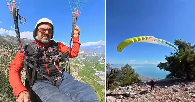 Finike de keşfedilen doğal rampada ilk yamaç paraşütü uçuşu
