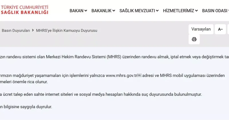 MHRS Ücretli Sahte Siteler İçin Suç Duyurusu