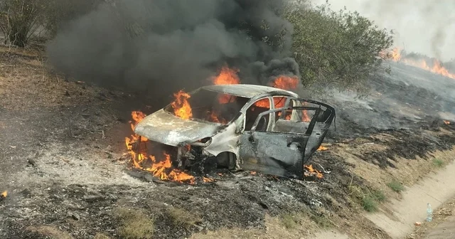 Adana Mersin otoyolunda kontrolden çıkan otomobil alev aldı Mersin Haberleri
