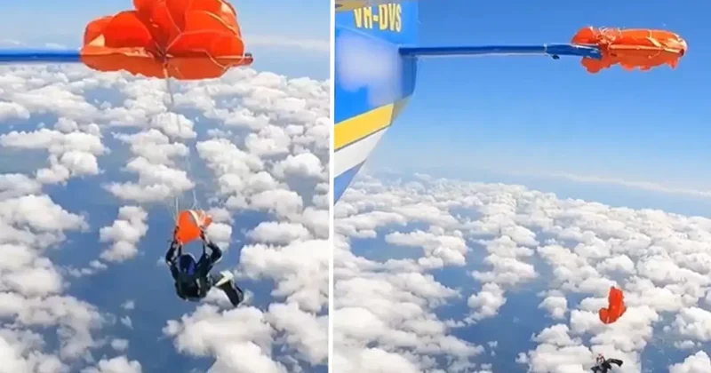 Avustralya da nefes kesen olay: Paraşütçünün yedek paraşütü uçağın kuyruğuna takıldı