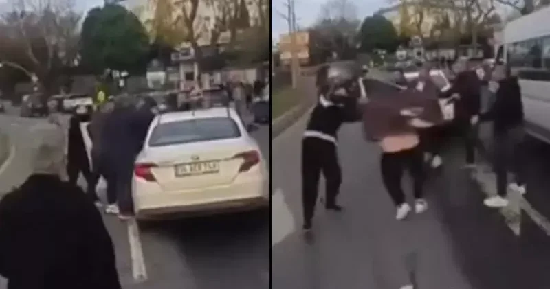 Sarıyer de trafikte sürücülerin yol verme kavgası kamerada