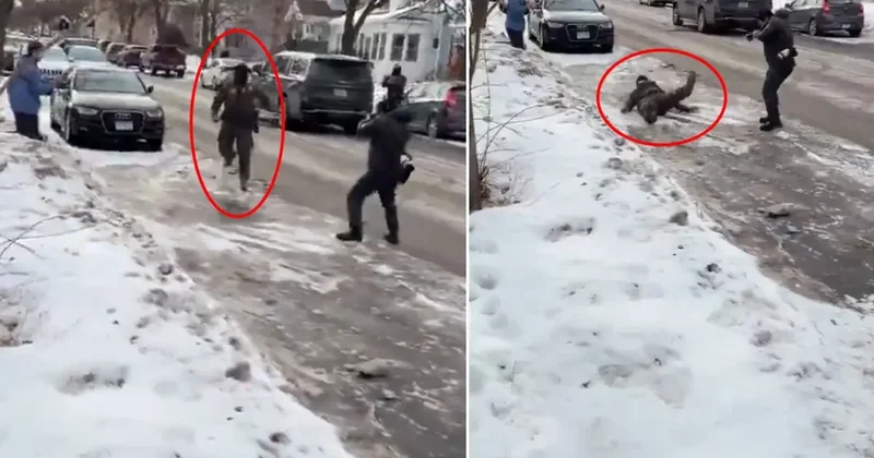 Polislerle böyle alay ettiler! Koşarken bir anda yere düştü