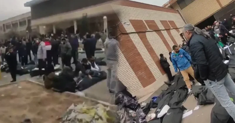 Dünyanın gözü İran da! Korkunç görüntüler: Ceset torbaları hastane bahçesine yığıldı