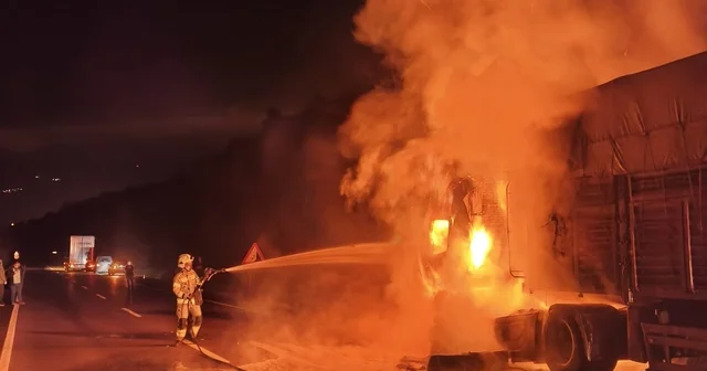 Bursa da mısır yüklü tırda çıkan yangın hasara neden oldu Bursa Haberleri