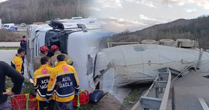 Virajda kontrolden çıkan tanker devrildi! Araçta sıkışan sürücü ağır yaralı