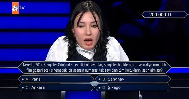 Kim Milyoner Olmak İster de 200 bin TL lik soru: Sevgililer gününde, sevgilisi olmayanlar... Sözcü Gazetesi