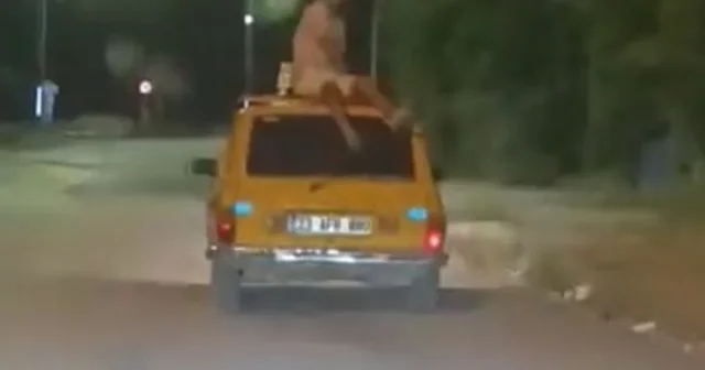 Aracın tavanında tehlikeli yolculuk Elazığ Haberleri