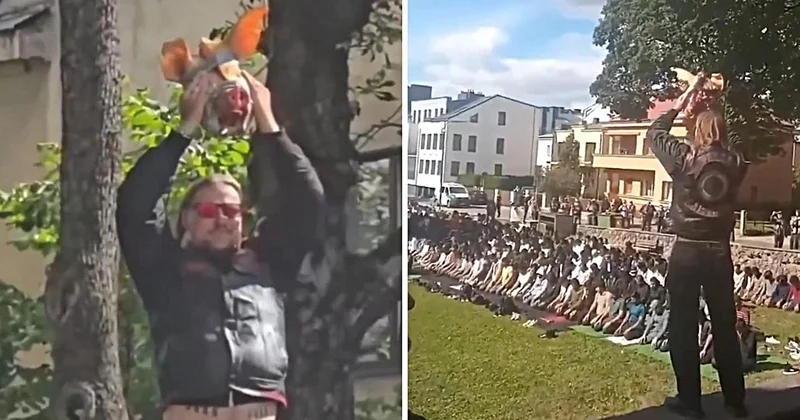 Litvanya da cami önünde cuma namazı sırasında domuz başı provokasyonu