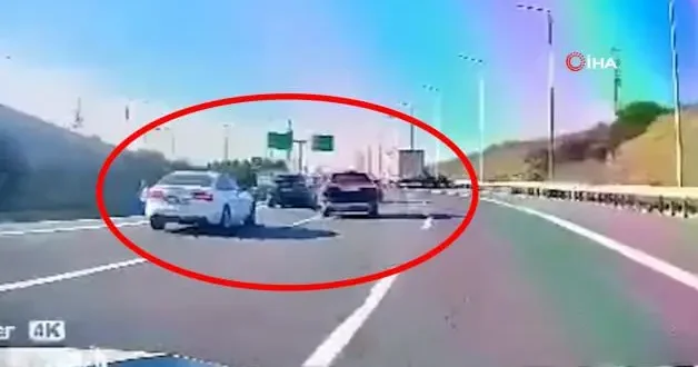 Kuzey Marmara Otoyolu nda düğün konvoyunda tehlikeli sollama kazayla bitti