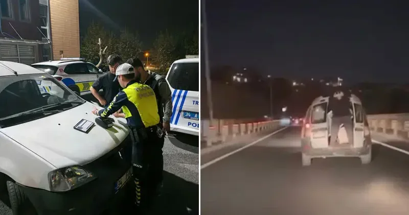 Başakşehir de seyir halindeyken otomobil kapısından sarkan yolcu kamerada; 13 bin lira ceza yazıldı
