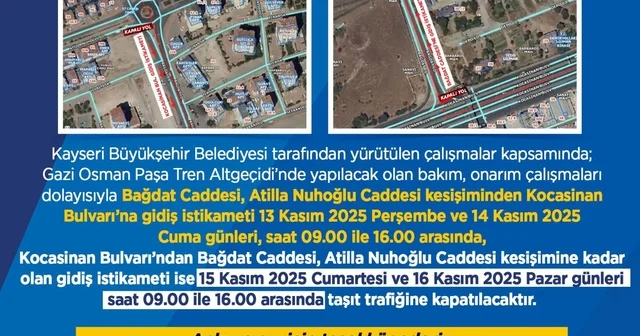 Büyükşehir Belediyesi nden sürücülere onarım çalışması uyarısı Kayseri Haberleri