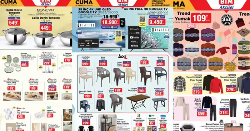 BİM AKTÜEL ÜRÜNLER KATALOĞU 14 KASIM Akıllı televizyon, Süpürge, Temizlik seti...