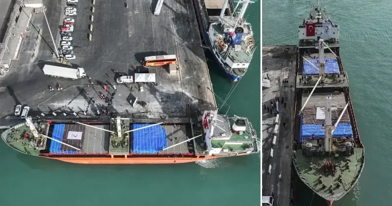 Türk Kızılayın Gazze için hazırladığı 18. İyilik Gemisi Mersin Limanı ndan uğurlandı Ortadoğu Haberleri