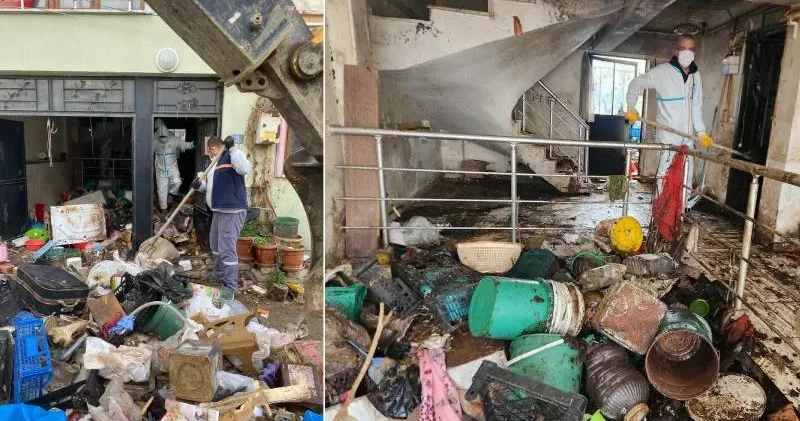 Bursa da bir evden 9 kamyon çöp çıkarıldı