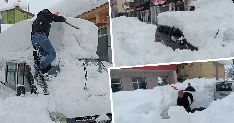 2 gün boyunca aralıksız yağdı: Şehir kar altında kaldı, vatandaşlar aracını güçlükle çıkardı