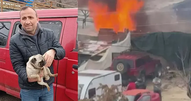 İş yerindeki yangında mahsur kalan yavru köpek kurtarıldı