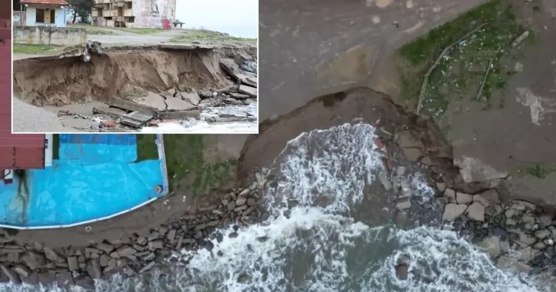 Korkutan görüntüler! Deniz bir günde 50 metre içeri girdi