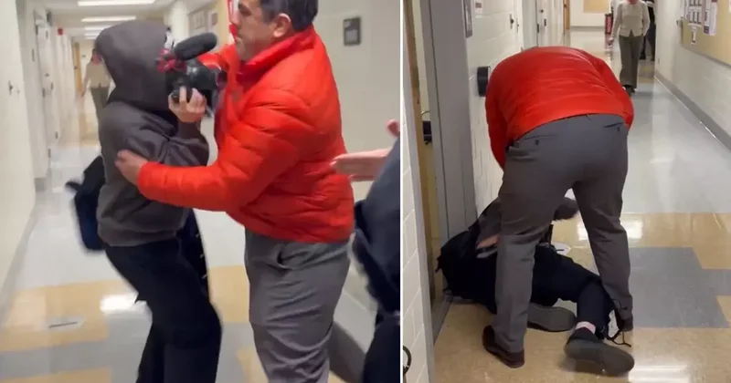 Profesöre bak sen! Belgesel çeken gazeteciyi böyle darbetti