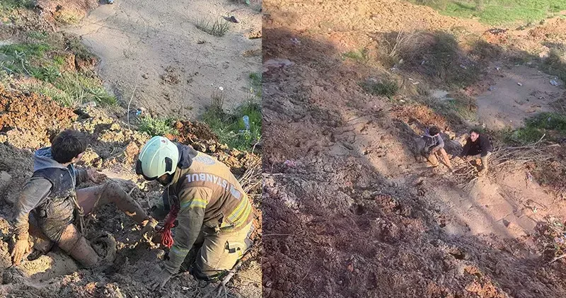 Göktürk’te bisikletiyle gezen çocuk çamura saplandı; İmdat çığlığını duyan polis kurtardı