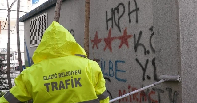 Elazığ da kent estetiğini bozan duvar yazıları temizleniyor Elazığ Haberleri