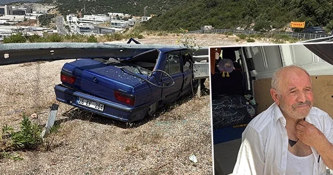 Bariyere çarptı, üst tavanı tamamen ezildi: Hurdaya dönen otomobilden sağ çıktı!