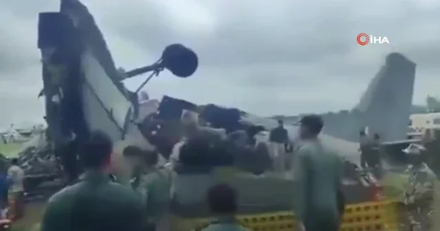 Hindistan da askeri nakliye uçağı düştü: 5 personel hayatını kaybetti VİDEO İZLE
