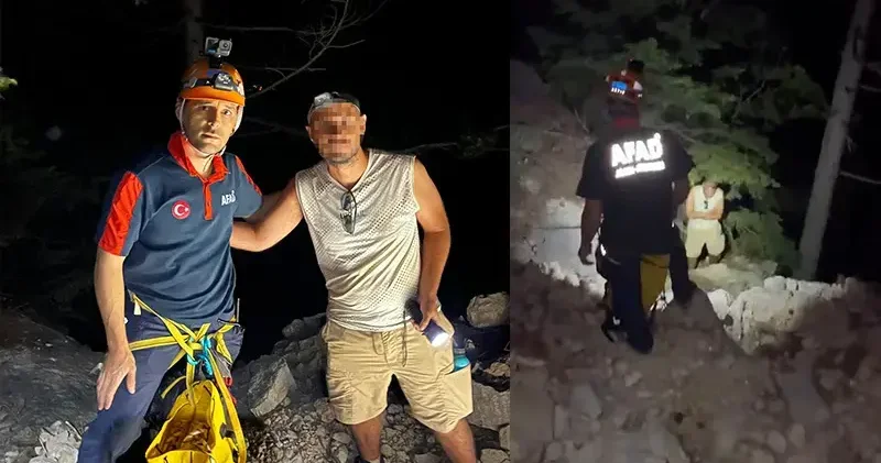 Manzara izlemek isterken mahsur kaldı, 8 saatlik operasyonla kurtarıldı