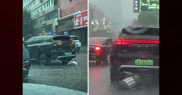 Çin de seyir halindeki elektrikli otomobilin motoru düştü